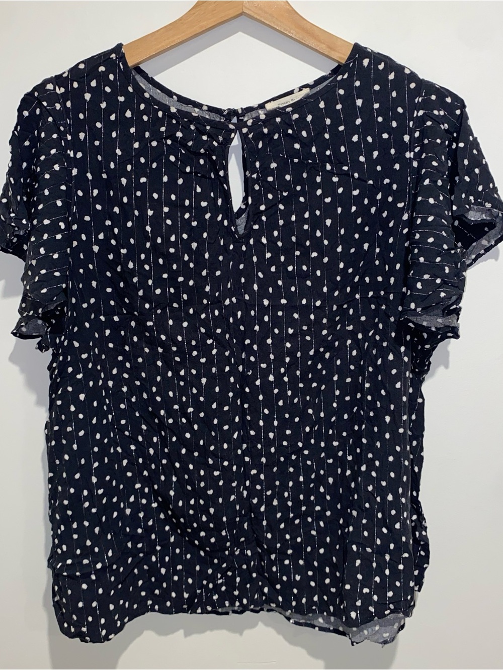 Women’s Navy Dot Pintuck Blouse - Picture 1 of 5